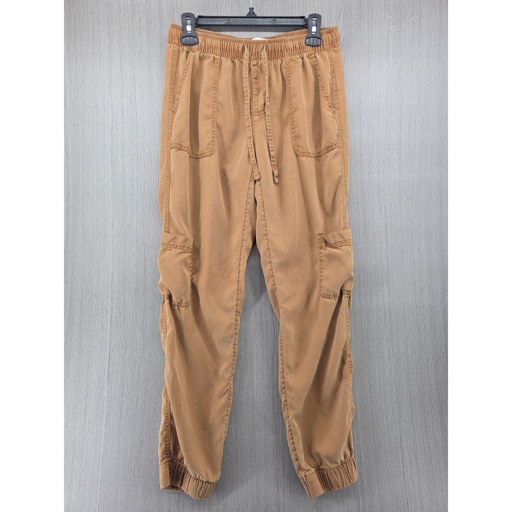 C&C California Pants Size S Tapered Cargo Jogger 100% Lyocell Drawstring Tan